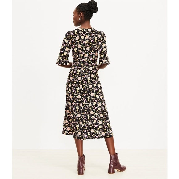NWT LOFT Floral Ruffle Sleeve Midi Dress - Picture 2 of 13